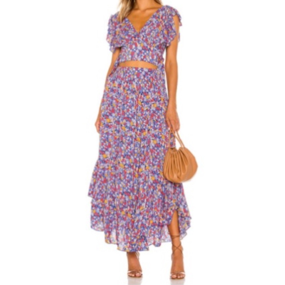 Free People Pretty Dayz Maxi Skirt Floral Printed Ruffle Smocked XS